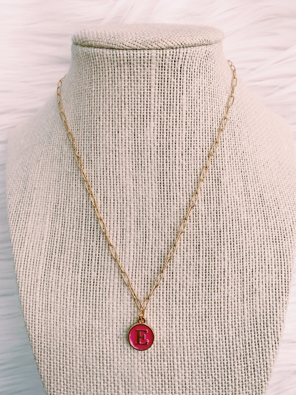 Hot Pink & Gold Initial Necklace