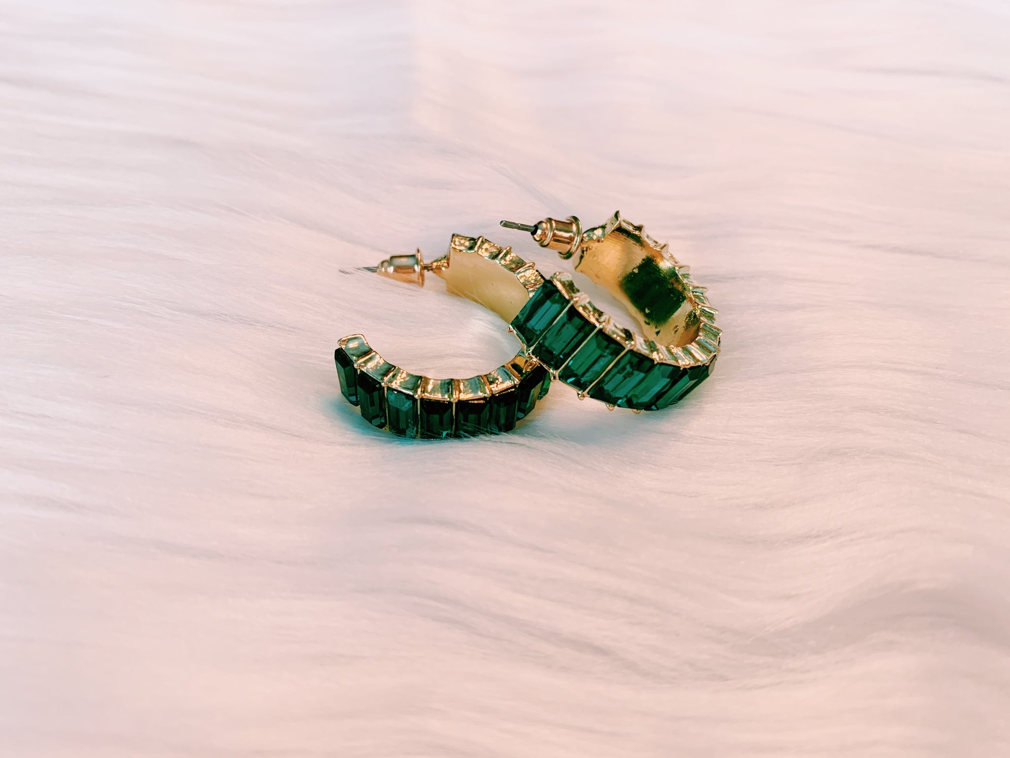 Emerald Green Baguette Stone Earrings