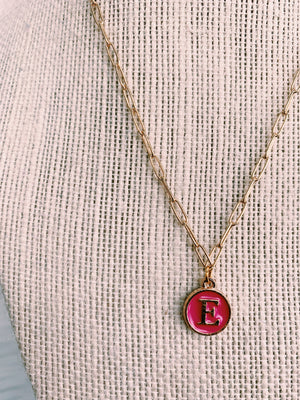 Hot Pink & Gold Initial Necklace