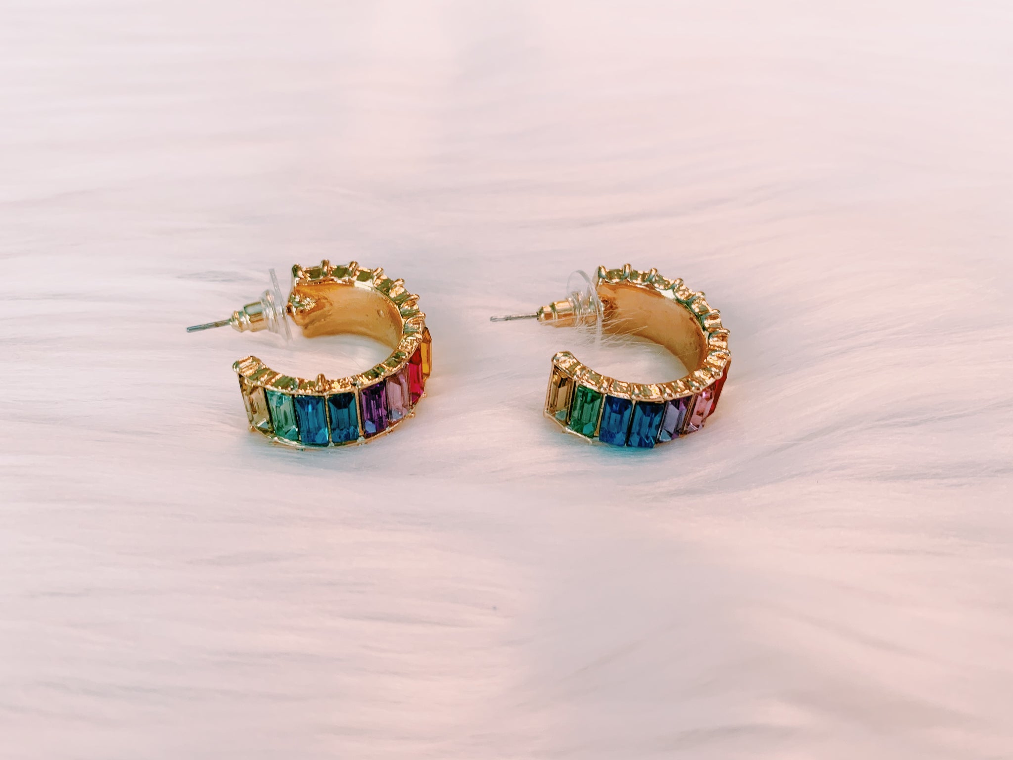 Rainbow Baguette Stone Earrings