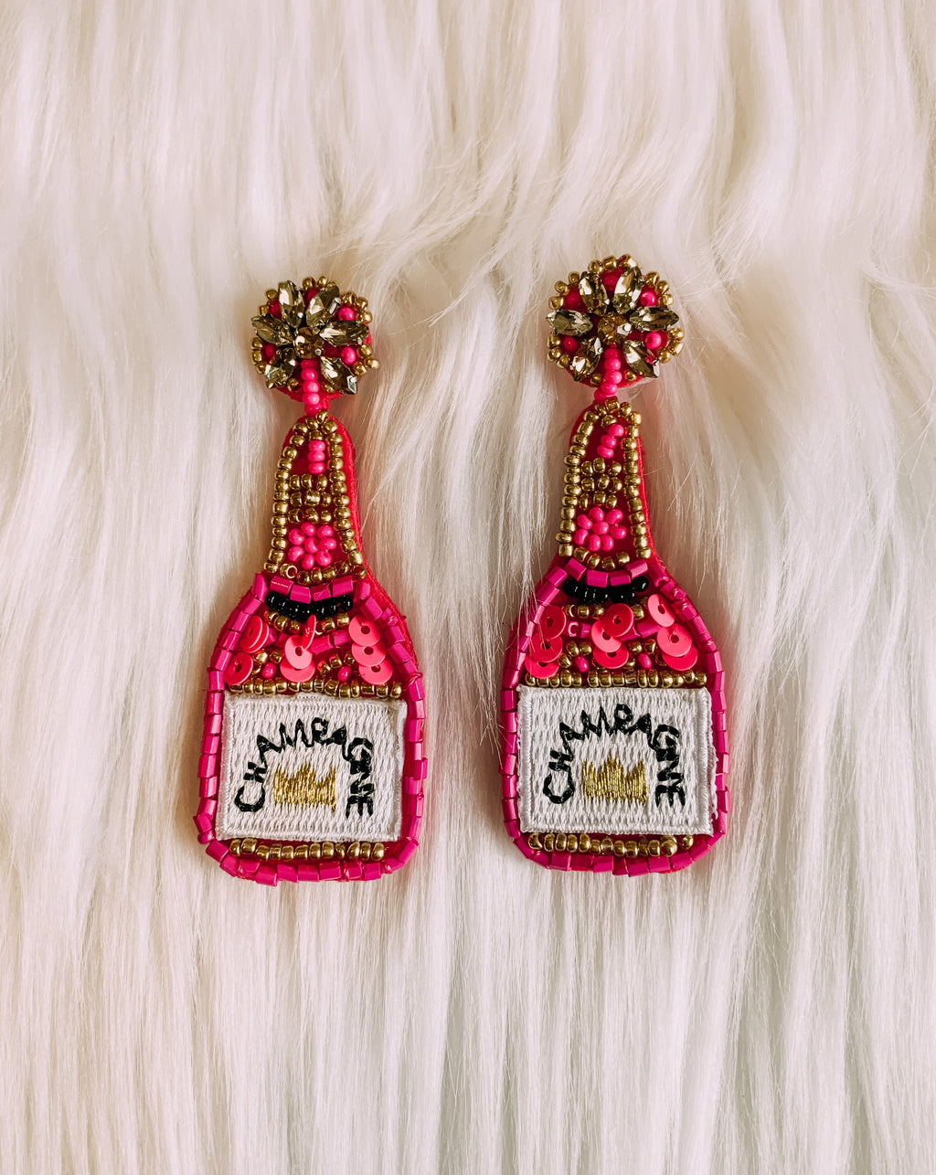 Pink Champagne Bottle Earrings