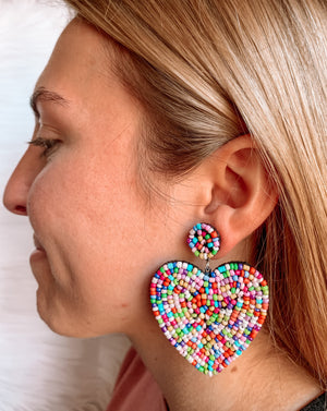 Rainbow Beaded Heart Earrings