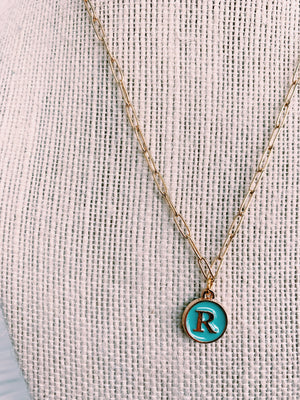 Teal & Gold Initial Necklace