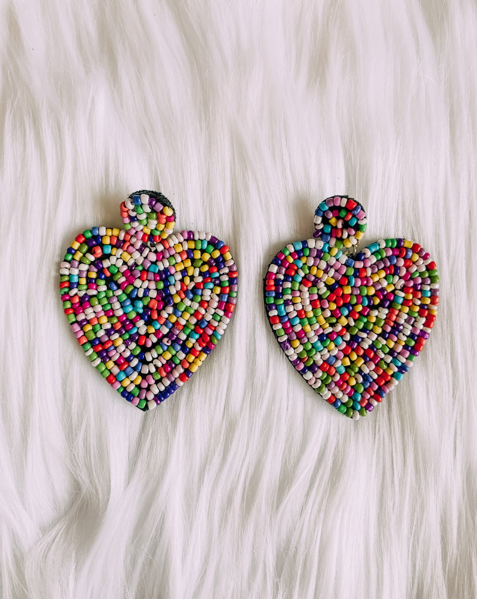 Rainbow Beaded Heart Earrings