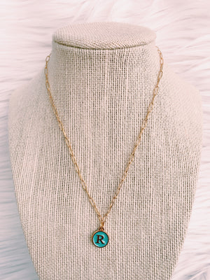 Teal & Gold Initial Necklace