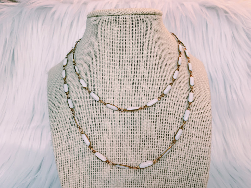 White Puff Double Wrap Necklace