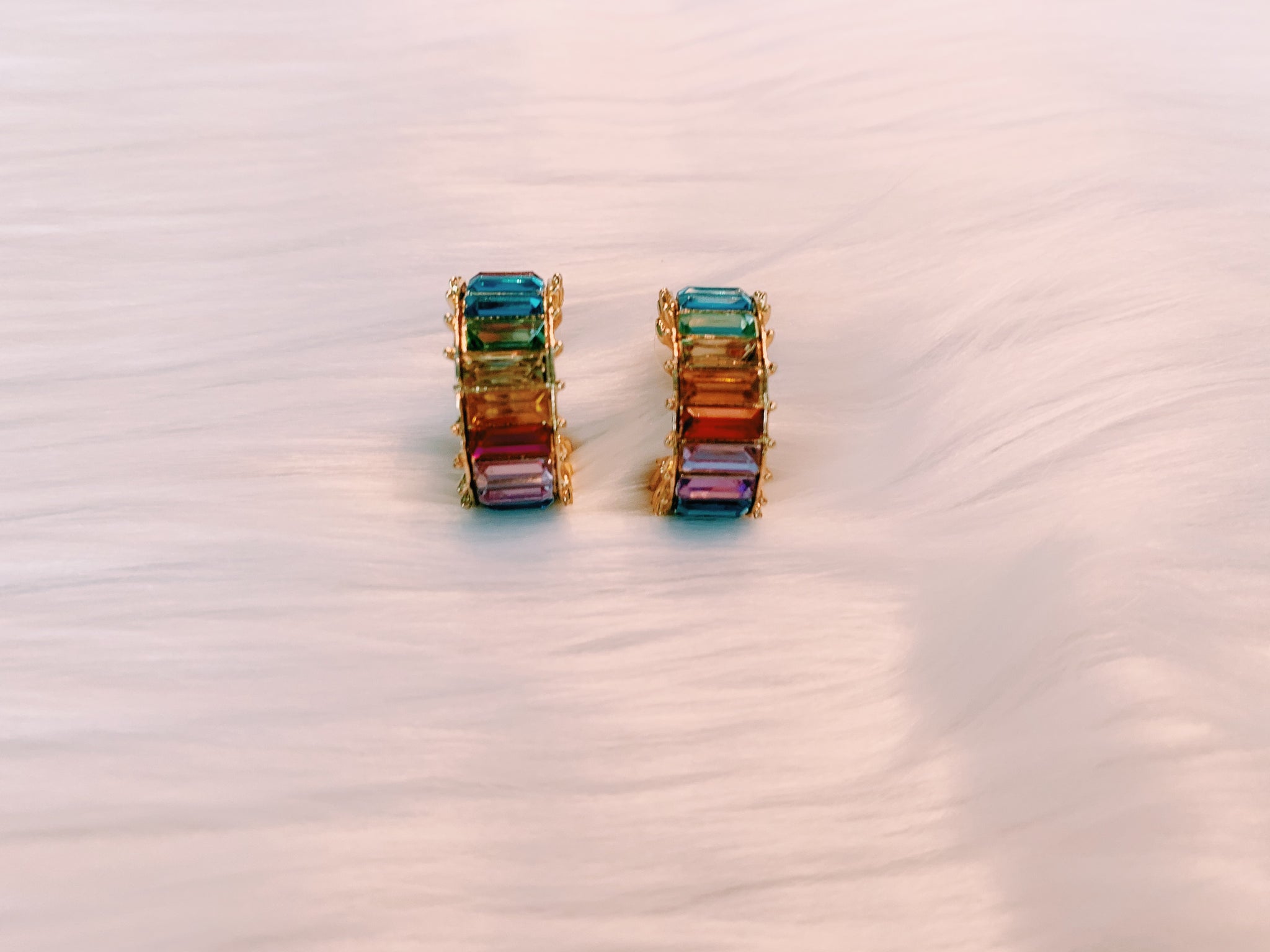 Rainbow Baguette Stone Earrings